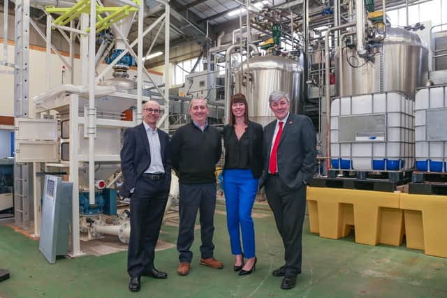 From left: Paul Funnell, Scottish Enterprise’s interim head of investment; Alan Findlay, CuanTec Ltd plant manager; Dorothy Smith, Fife Council enterprise and business development manager; and Councillor Altany Craik