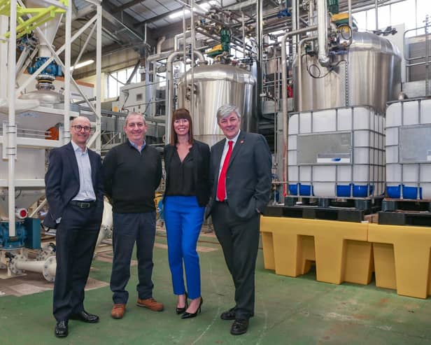 From left: Paul Funnell, Scottish Enterprise’s interim head of investment; Alan Findlay, CuanTec Ltd plant manager; Dorothy Smith, Fife Council enterprise and business development manager; and Councillor Altany Craik