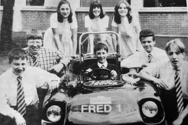 In the summer of 1996, disaster turned to triumph for youngstyers from Glenwood High School.
Fred-1, the go-kart pupils masterminded over two years ago, scooped first prize in a major competition held at Crieff Hydro.
It came after thieves broke into the school and stole the cart. It was recovered with its tyres slashed and parts missing,.