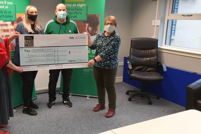 The Kirkcaldy Branch of Samaritans, represented by director June Race and treasurer Dorothy Osprey, recently welcomed Neve Martin, (14), and her dad, Terry, to the branch office last month when Neve handed over a donation of £100.