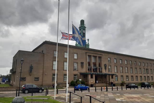 Flags fly at half mast outside Kirkcaldy Town House (Pic: Fife Free Press)