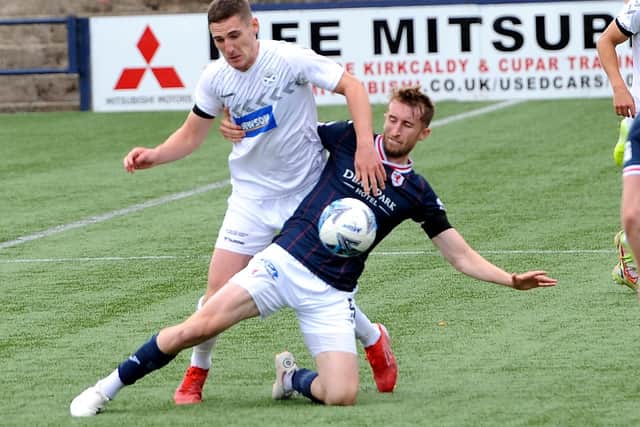 Raith Rovers' Ryan Nolan vying for possession with Ayr United's Mark McKenzie at Stark's Park in Kirkcaldy in Saturday (Pic: Fife Photo Agency)