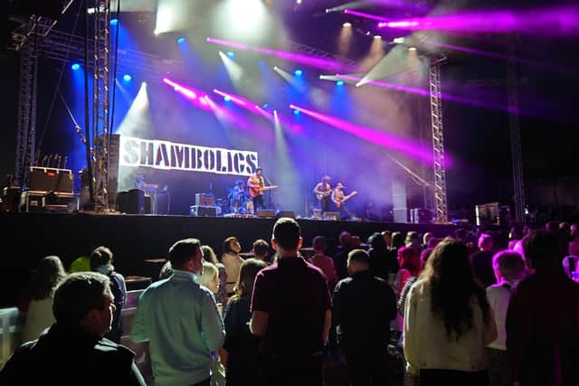 Shambolics on stage at  the Royal Highland Showground