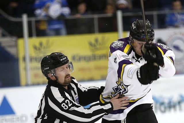 Jay Rosehill smashes his stick on the ice after being thrown out  (Pic: Steve Gunn)