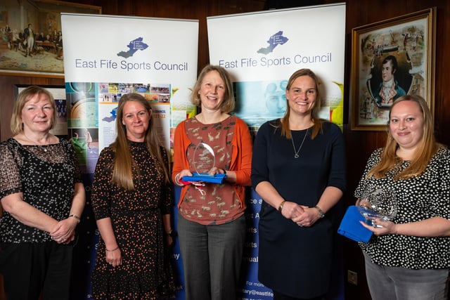 Winner - Pegasus Gymnastics Club
Karen Bailey and Clare Niven and Helen McGeorge from Cupar & District Swimming Club, Fiona McDonald from Fyfe McDonald Solicitors, Ashley Leiper from Pegasus Gymnastics Club