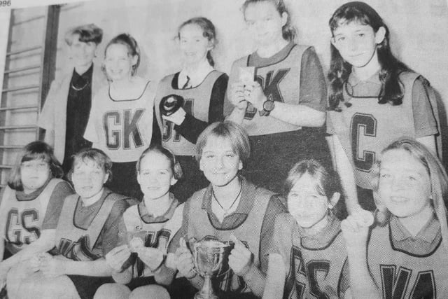 July 1996 saw girls at St Paul’s Primary School, Glenrothes, beat off fierce competition to win the Glenrothes Schools Netball L:eague. 
They are pictured with teacher, Mrs Jean McQuade.