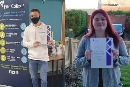 Winners of the Bryan McCabe-Bell scholarship at Fife College - Calum Robertson, from Kirkcaldy, and Kimberly Nelson, from Glenrothes.