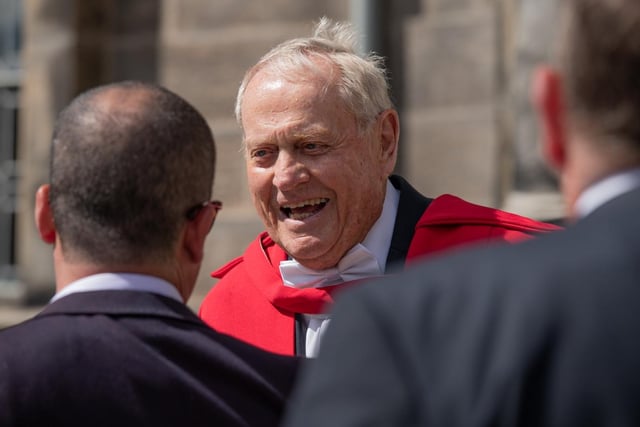 Jack Nicklaus enjoys a laugh at the University of St Andrews.