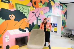 Lauren Morsley has created the colourful mural in the Adam Smith Theatre's design suite.  (pic: OnFife)