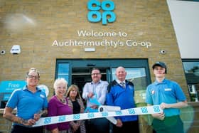 Opening the Auchtermuchty Co-Op are (from left) Lynn Carstairs, Linda Langford, Jonathan Millar (manager), Jimmy Leith, Aiden Jarvis. (Pic: Chris Watt)