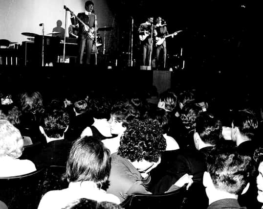 The only known picture of The Beatles on stage at the Carlton Theatre, Kirkcaldy.