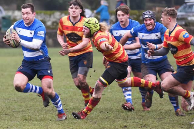 Ross Aitken on the attack for Howe of Fife during their 43-12 home win against West of Scotland on Saturday (Pic: Chris Reekie)