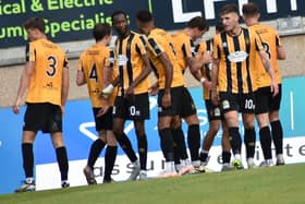 East Fife players celebrating Jack Healy opening the scoring during their 2-1 loss away to Peterhead on Saturday (Photo: Kenny Mackay)