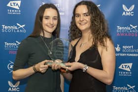St Andrews University tennis club's Beth Laybourne, left, and Lily-Mai McKane at Tennis Scotland's awards ceremony last Friday (Pic: Peter Devlin)
