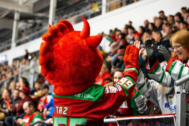 Cardiff Devils' mascot Taz welcomes fans to a full house for Saturday's home win (Pic: Rebecca Brain)