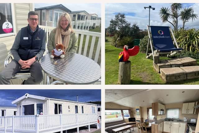 Bryan Simpson, Abbeyford Leisure, and Pauline Buchan from The Cottage launch the new holiday home at Elie Holiday Park