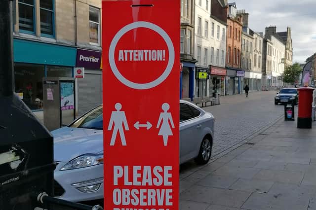 High Street, Kirkcaldy with new social distancing signage in place