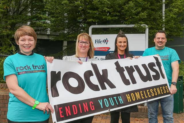 Launching Rock Trust in Fife - Alison Liddell (Rock Trust), Shona MacKenzie (Fife Council), Jemma Guild (Fife Council) and Adam Watson (Rock Trust).