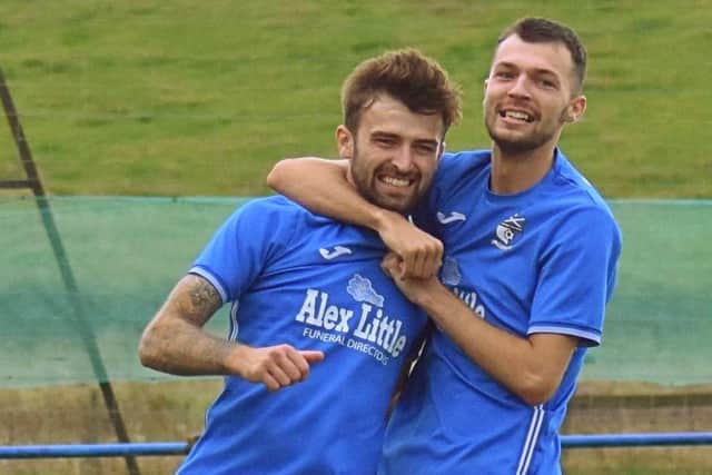 Daryl Falconer and Lewis Payne celebrate Kennoway's third goal. Pic by Eilidh Black