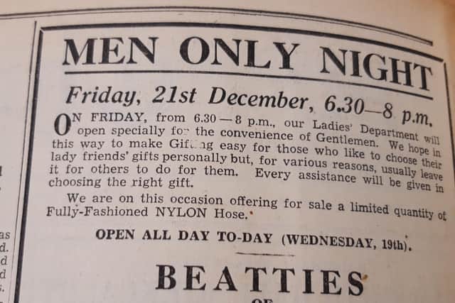 Advert for the men only shopping night in the Fife Free Press