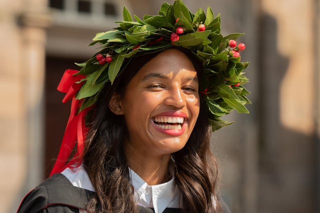 Ahmanni Recchi, from Perugia in Italy, celebrated obtaining an MA (Hons) in Social Anthropology, wearing an Italian wreath.