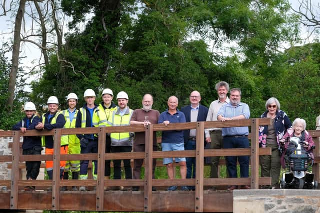 From left: Ciaran Hoggan and Kane Lockhart (Realm Construction); Michael Anderson (Fife Council), Kai Laing (Realm Construction), Thomas McGregor and Jakub Witkowski (Fife Council), Cllr Dave Dempsey, Roy Marrian (Aberdour Residents Association), Cllr Patrick Browne, Tom Marshall (Aberdour Residents Association), Iain Fleming (community council chair), Joan Dryburgh and Pauline Norman (community council). (Pic: Fife Council)
