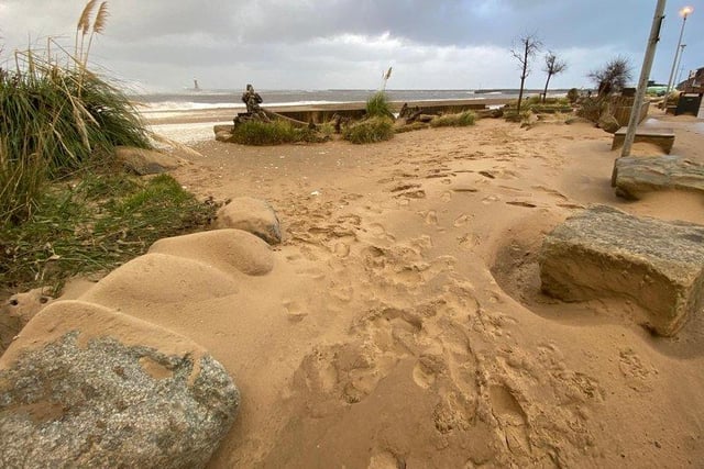Sand reaches the shore in Roker due to high winds.