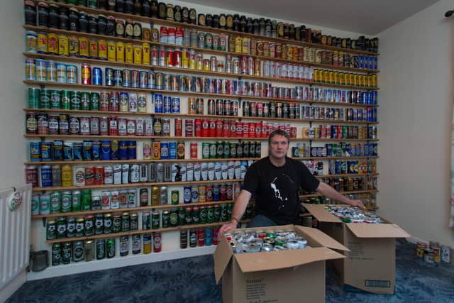 Alex had an incredible collection of over 6,000 empty beer cans.