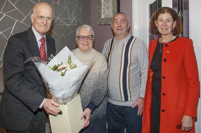 Marion and Paul McKechnie marked 60 years of marriage on February 1, 2024.  They were visited by Councillor Ross Vettraino and Sue Williams, Deputy Lieutenant.  (Pic: Andrew Beveridge)