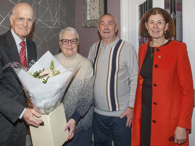 Marion and Paul McKechnie marked 60 years of marriage on February 1, 2024.  They were visited by Councillor Ross Vettraino and Sue Williams, Deputy Lieutenant.  (Pic: Andrew Beveridge)