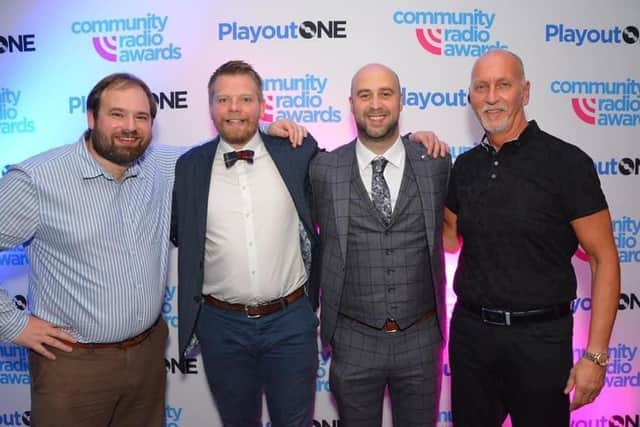 Graeme Kilgour with Saturday Sports Show team and Craig Mitchell at the 2021 Community Radio Awards