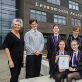 Left to right: Back -Ruth McFarlane (Headteacher), Finn Gillies-Reid, Abbie Dryburgh, Sonny Anderson and Harry Brown (PT Wellbeing). Front - Rhiannon Grant, and Katie Gordon. (Pic: Fife Council)