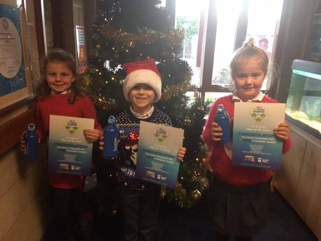 Pupils with their eco certificates (Scottish Water).
