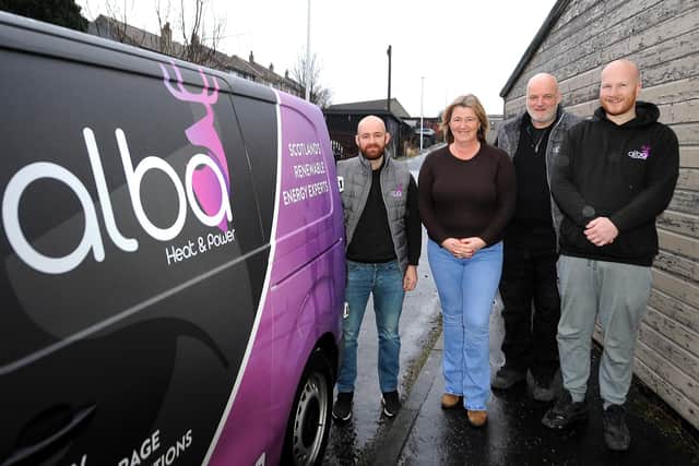 Alba  Heat & Power fitting solar panels at the Cottage - Ryan Campbell-Hodge, Pauline Buchan , Wayne Campbell & Euan Campbell (Pic: Fife Photo Agency)