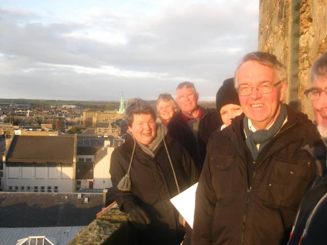 May Day singers at the top of the Old Kirk tower in Kirkcaldy (Pic: Old Kirk)