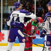 Glasgow Clan's game at Cardiff was a bit feisty - Cody Sol has a pop at MArcus Crawford (Pic: James Assinder)