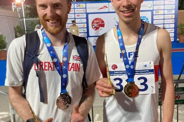 Owen Miller and Ben Sandilands with their medals in Dubai