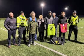 McDonald’s Leven operations manager William Patrick pictured at the kit handover alongside CRT trustees and police officers.