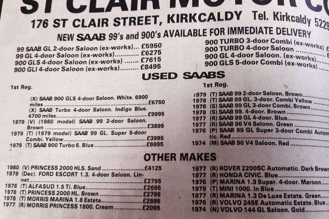 A long-standing business on St Clair Street, Kirkcaldy, and a regular advertiser in the Fife Free Press - the business sold Saabs and many other models.