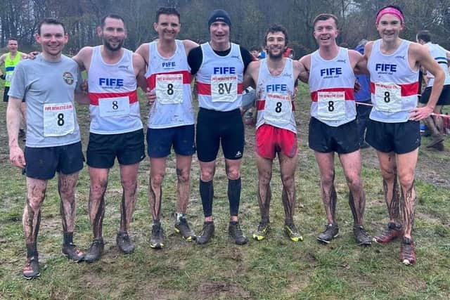 The Fife Athletic Club senior men's team that finished second overall at Saturday's east district cross-country league fixture at Dundee's Camperdown Park.