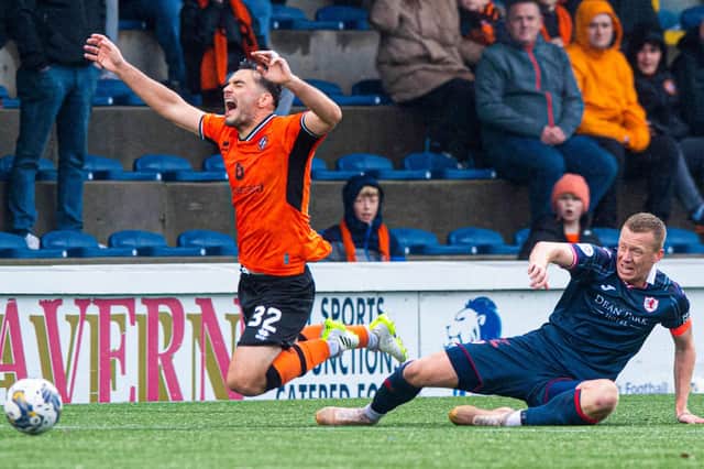 Raith's Scott Brown and Dundee United's Tony Watt in action during a cinch Championship match between Raith Rovers and Dundee United at Starks Park, on October 7 (Pic Sammy Turner/SNS Group)