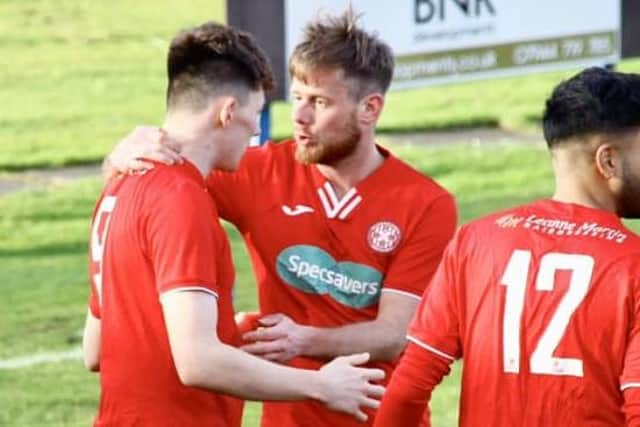 Stuart Cargill (centre) netted a treble in last Saturday's 4-1 win at Kinnoull (Library pic by Ross McQuade)