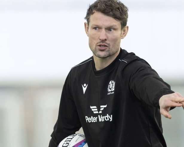 Assistant coach Peter Horne taking part in a Scotland training session at Edinburgh's Oriam in March (Pic: Ross MacDonald/SNS Group/SRU)