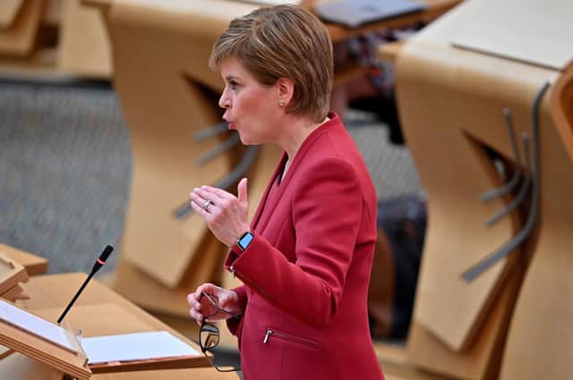 First Minister Nicola Sturgeon during the statement at the Scottish Parliament in Edinburgh, on the next stage of lockdown easing (Photo: Jeff J Mitchell/PA Wire).