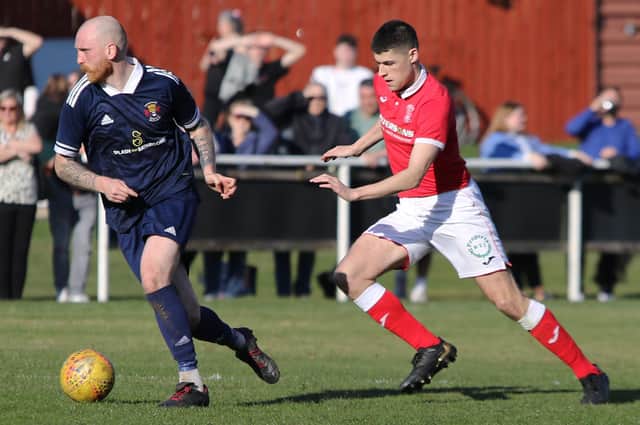 Greg McColm puts in a shift for Tayport in the middle of the park during the weekend's win. Pic by Ryan Masheder
