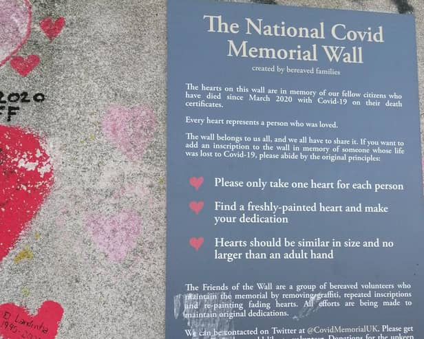 The National Covid Memorial Wall on the banks of the Thames in London (Pic: Fife Free Press)