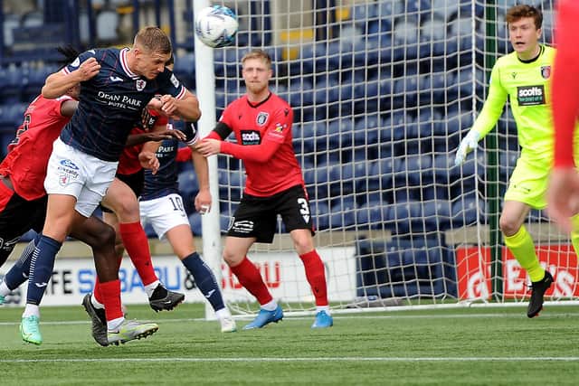 Tom Lang scoring Raith Rovers' first goal against Queen's Park on Saturday (Pic: Fife Photo Agency)