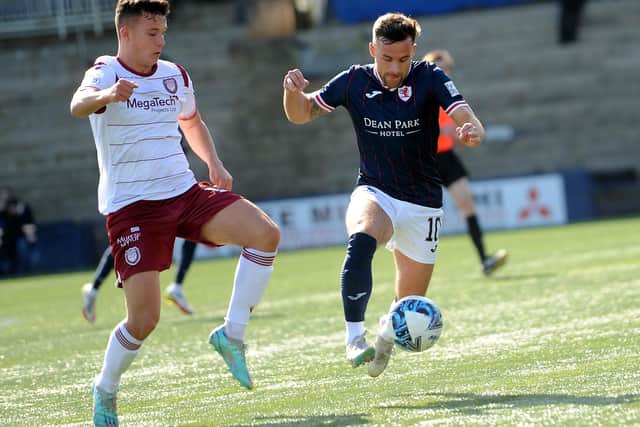Raith Rovers' Lewis Vaughan going up against ex-team-mate Dylan Tait, now at Arbroath, on Saturday (Pic: Fife Photo Agency)