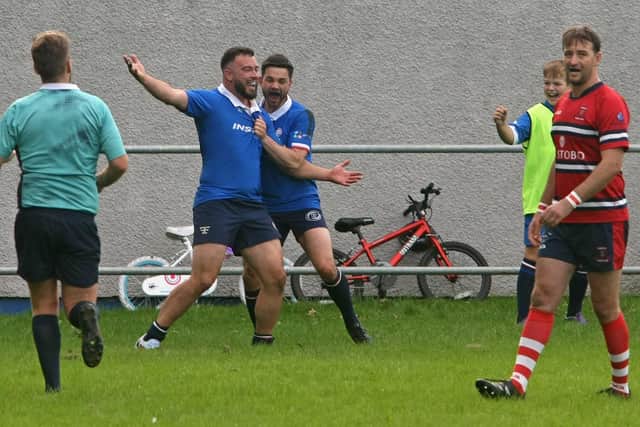 David Foster pictured after scoring Kirkcaldy's fourth try
