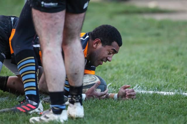 Portsmouth's Rusiate Rokilibau gets a try. Picture: Stuart Martin (220421-7042)